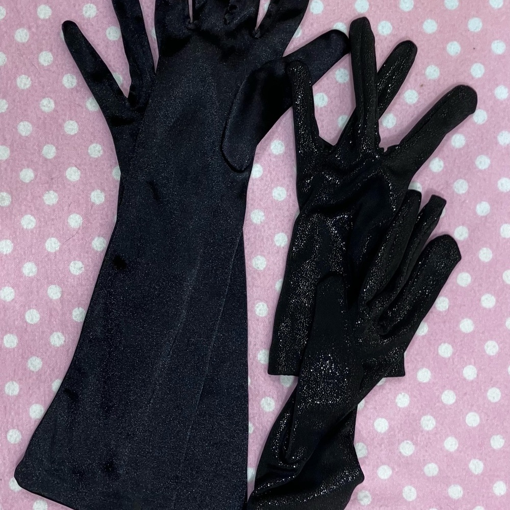 2 pair vintage gloves - black sateen/sparkle